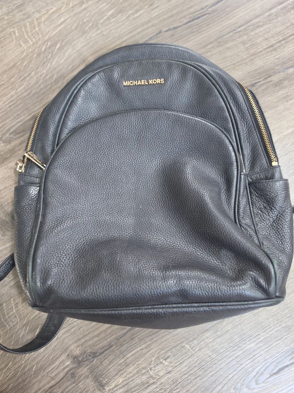 Michael Kors Black Pebbled Leather Backpack with Gold Logo